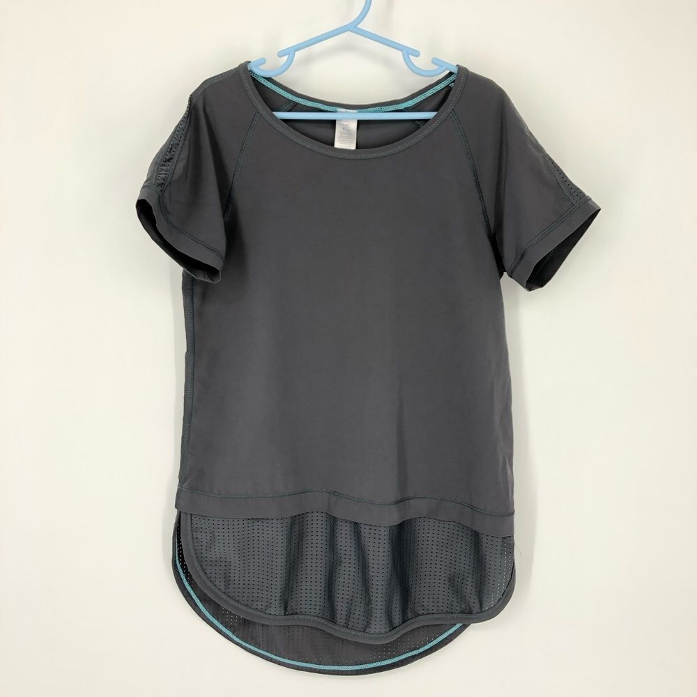 Ivivva Lululemon Shirt Girls 10 Gray Short Sleeve‎ Curve Hem Mesh